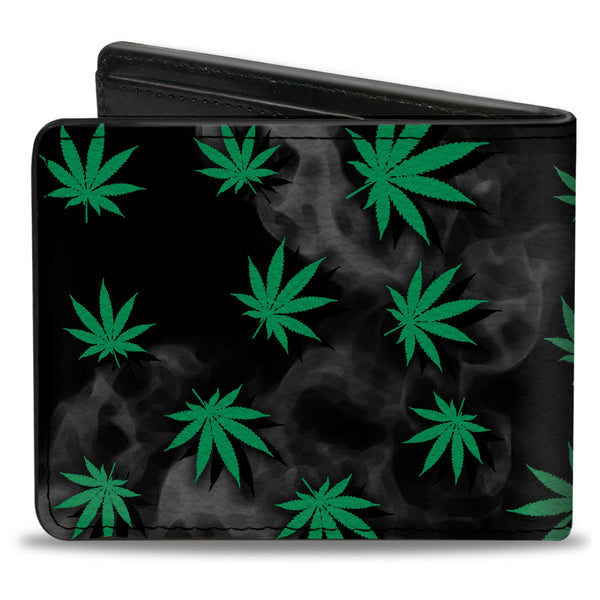 Buckle-Down Bi-Fold Wallet - Pot Leaves Black Smoke Green