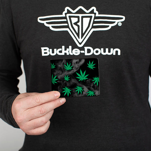 Buckle-Down Bi-Fold Wallet - Pot Leaves Black Smoke Green