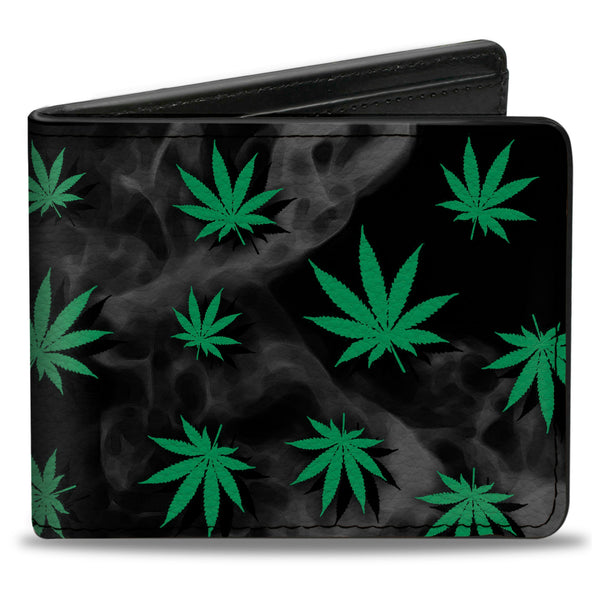 Buckle-Down Bi-Fold Wallet - Pot Leaves Black Smoke Green