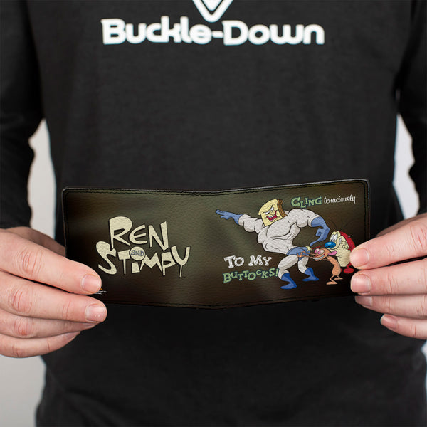 Buckle-Down Bi-Fold Wallet - Powdered Toastman CLING TENACIOUSLY TO MY BUTTOCKS + REN AND STIMPY Logo Black