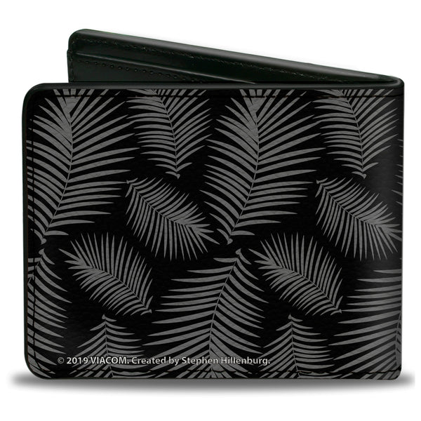 Buckle-Down Bi-Fold Wallet - Primitive Sponge Pose Leaves Black Gray