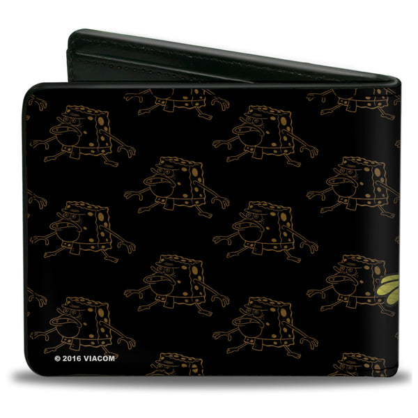 Buckle-Down Bi-Fold Wallet - Primitive Sponge Pose Pose Outline Black Brown