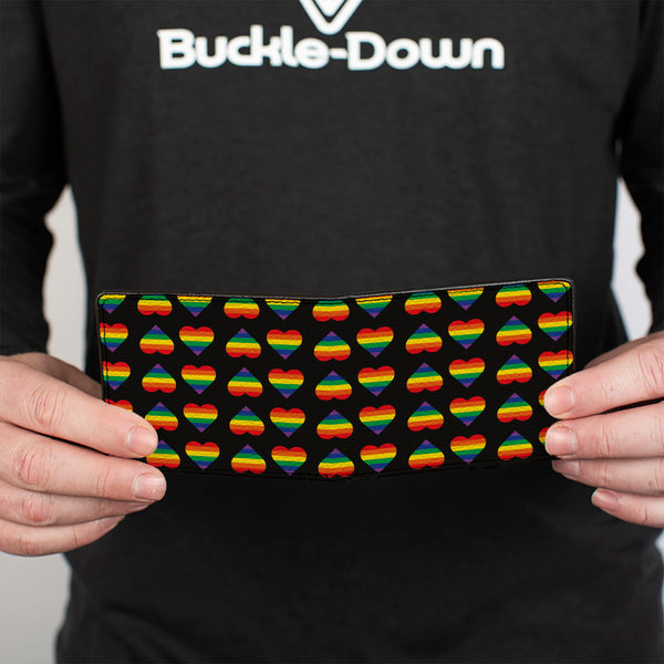 Buckle-Down Bi-Fold Wallet - Rainbow Hearts Flip Black Multi Color