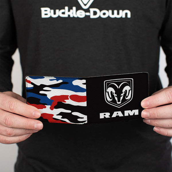 Buckle-Down Bi-Fold Wallet - RAM Logo + Americana Camo Black White Red Blue