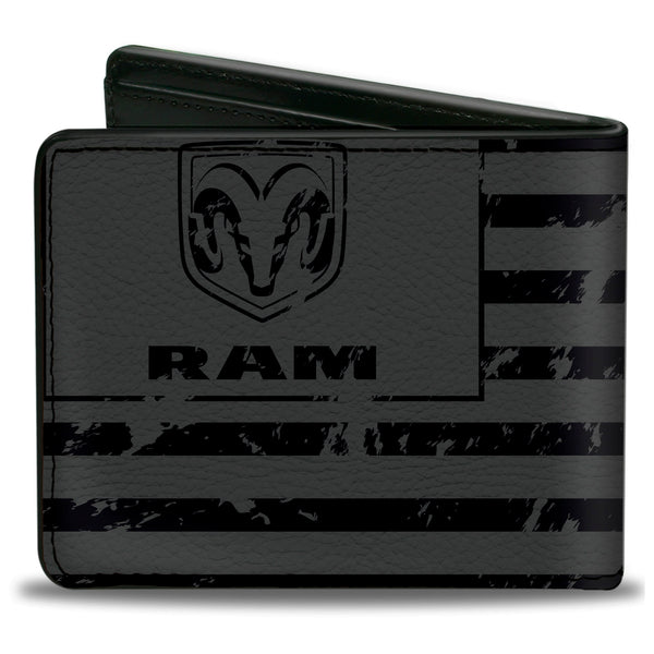 Buckle-Down Bi-Fold Wallet - RAM Logo Americana Flag Weathered Gray Black