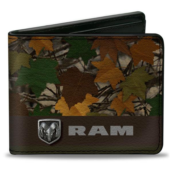 Buckle-Down Bi-Fold Wallet - RAM Logo Leaf Camo Browns Greens Silvers