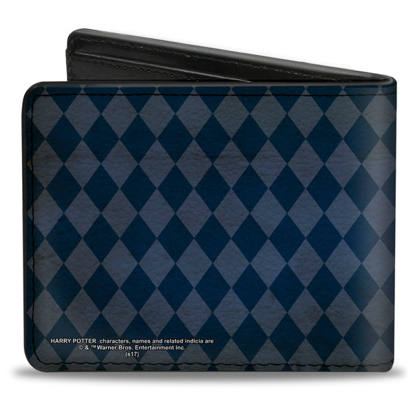 Buckle-Down Bi-Fold Wallet - RAVENCLAW Crest Diamonds Weathered Blues Gold