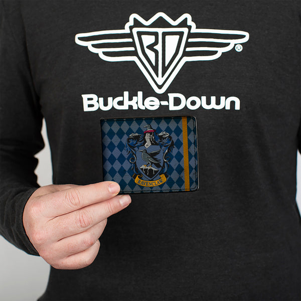 Buckle-Down Bi-Fold Wallet - RAVENCLAW Crest Diamonds Weathered Blues Gold