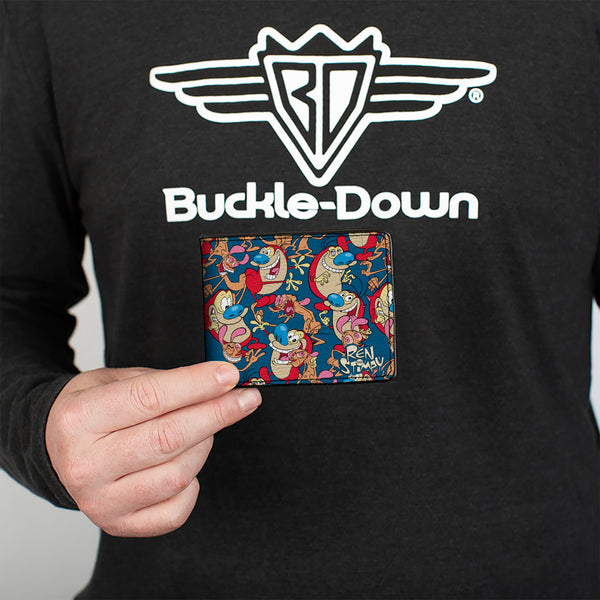 Buckle-Down Bi-Fold Wallet - REN AND STIMPY Multi-Pose Collage Blue