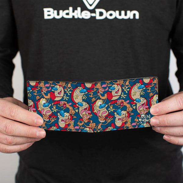 Buckle-Down Bi-Fold Wallet - REN AND STIMPY Multi-Pose Collage Blue