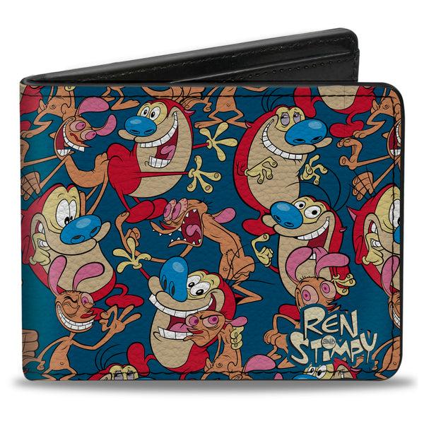 Buckle-Down Bi-Fold Wallet - REN AND STIMPY Multi-Pose Collage Blue