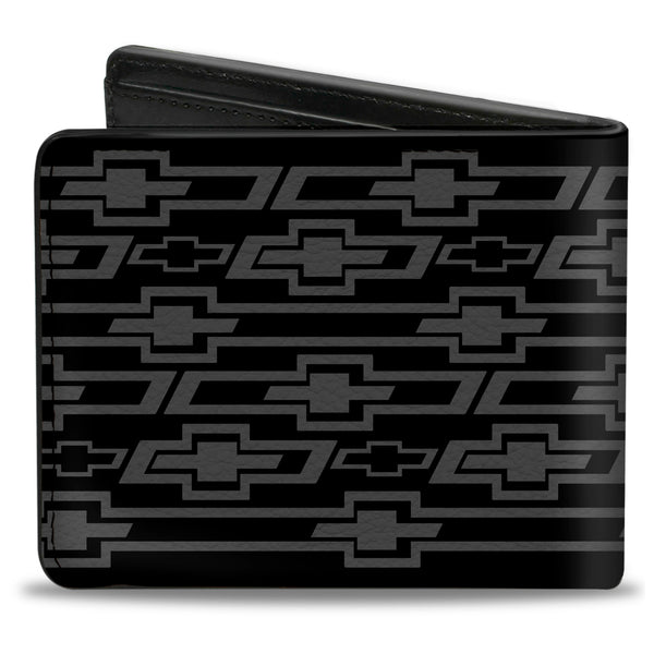 Buckle-Down Bi-Fold Wallet - Retro Chevy Bowtie Diagonal Monogram Black Gray