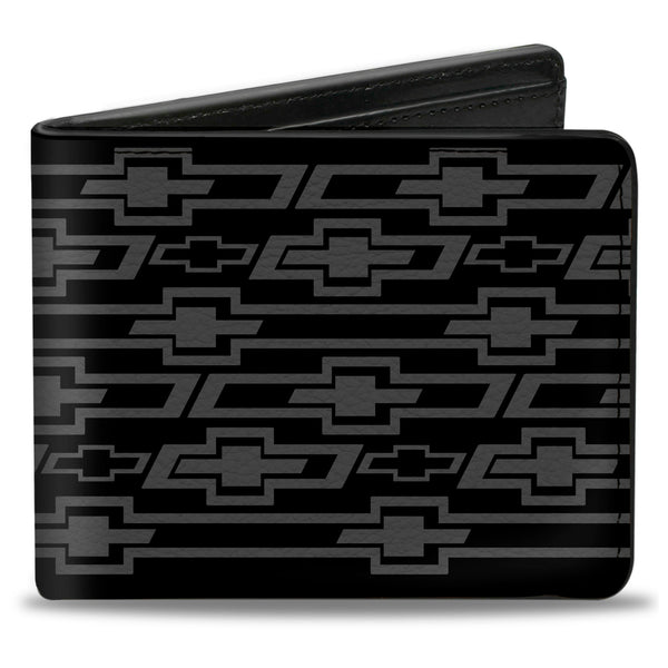Buckle-Down Bi-Fold Wallet - Retro Chevy Bowtie Diagonal Monogram Black Gray