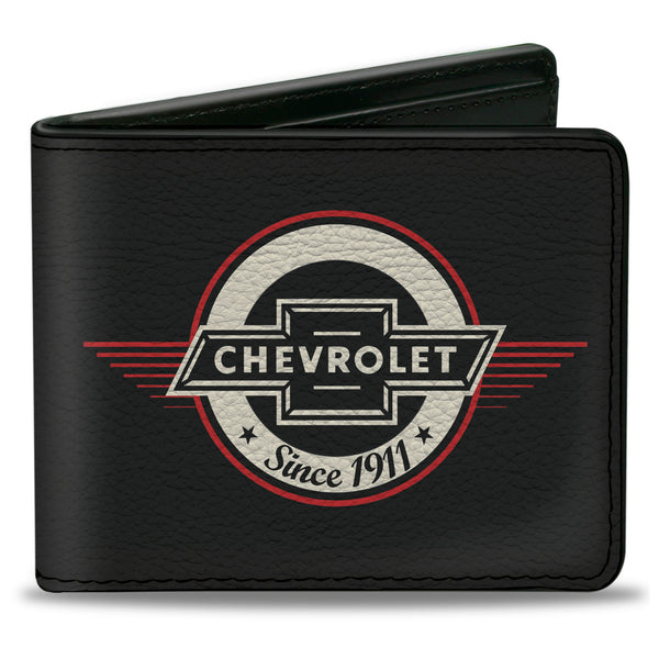Buckle-Down Bi-Fold Wallet - Retro Chevy Bowtie SINCE 1911 Black Red Ivory