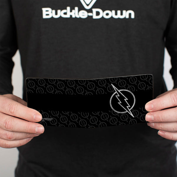 Buckle-Down Bi-Fold Wallet - Reverse Flash Logo Stripe Logo Monogram Black Grays