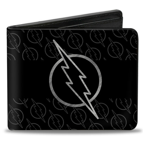 Buckle-Down Bi-Fold Wallet - Reverse Flash Logo Stripe Logo Monogram Black Grays