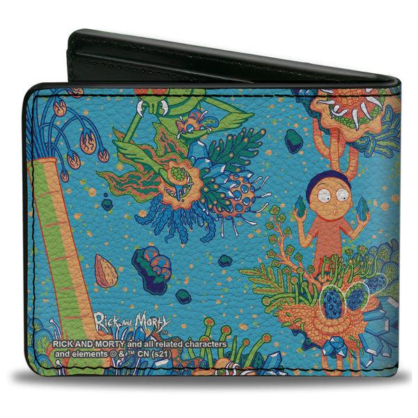 Buckle-Down Bi-Fold Wallet - Rick And Morty Botanical Garden Collage Blue