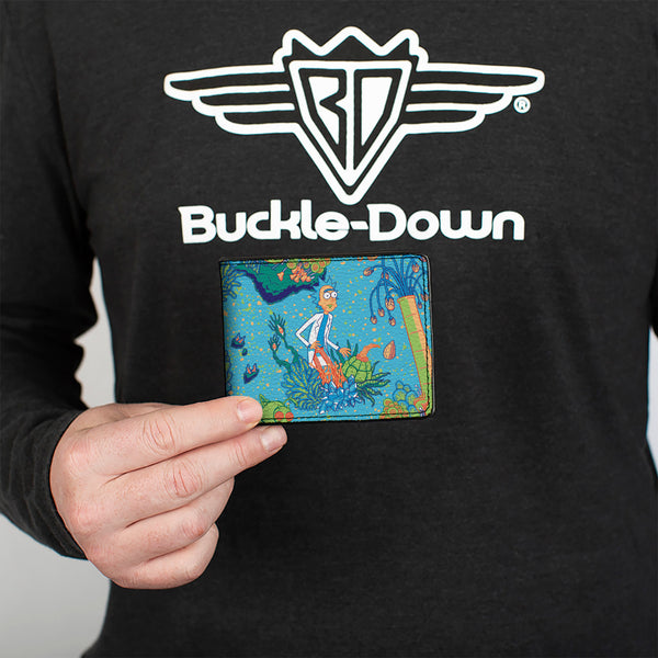 Buckle-Down Bi-Fold Wallet - Rick And Morty Botanical Garden Collage Blue