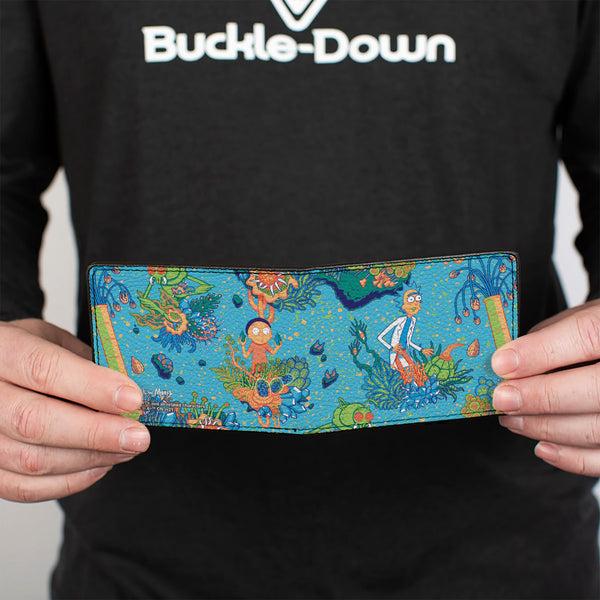 Buckle-Down Bi-Fold Wallet - Rick And Morty Botanical Garden Collage Blue