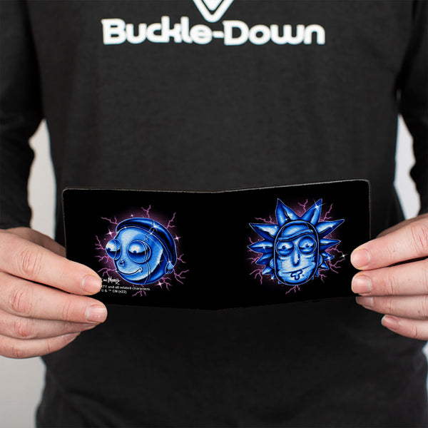 Buckle-Down Bi-Fold Wallet - Rick And Morty Electric Faces Black/Blues
