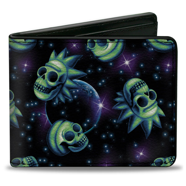 Buckle-Down Bi-Fold Wallet - Rick and Morty Glow Skull in Space Scattered Black Blues Greens