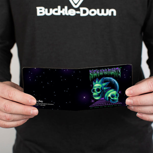 Buckle-Down Bi-Fold Wallet - RICK AND MORTY Heavy Metal Skulls Black/Purple/Blue/Green