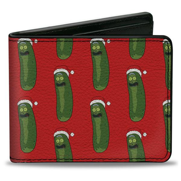 Buckle-Down Bi-Fold Wallet - Rick and Morty Holiday Pickle Rick Santa Clause Pose Red