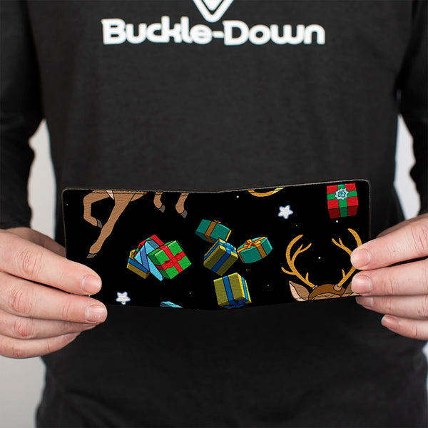 Buckle-Down Bi-Fold Wallet - Rick And Morty Holiday Santa Rick Reindeer Sled Pose And Packages Collage Black