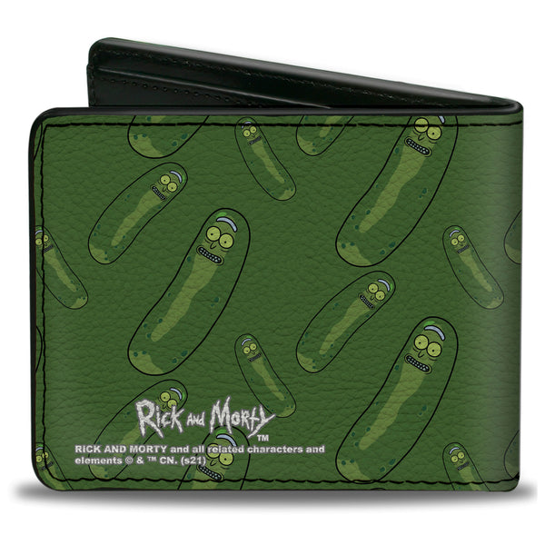 Buckle-Down Bi-Fold Wallet - Rick And Morty Pickle Rick Pose Scattered Greens