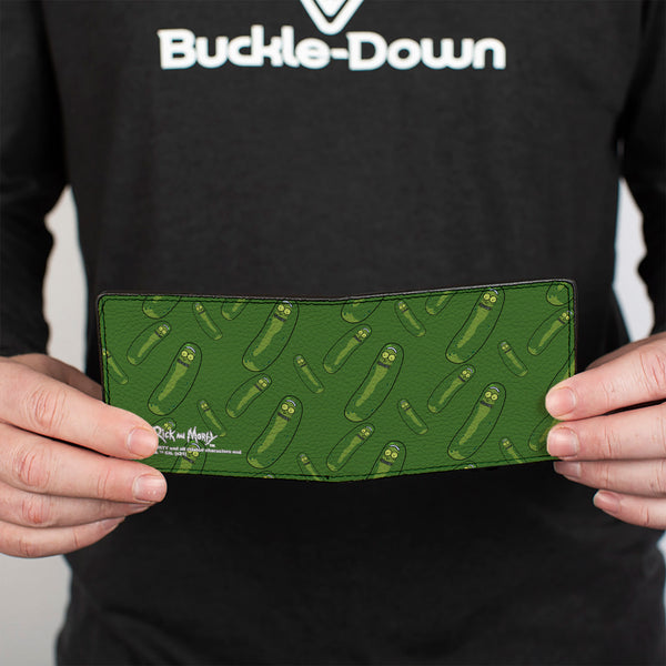 Buckle-Down Bi-Fold Wallet - Rick And Morty Pickle Rick Pose Scattered Greens