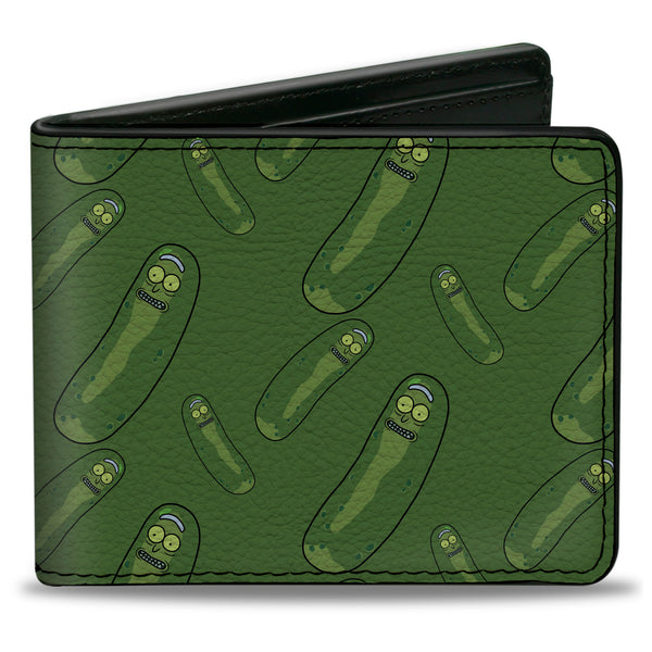 Buckle-Down Bi-Fold Wallet - Rick and Morty Pickle Rick Pose Scattered Greens