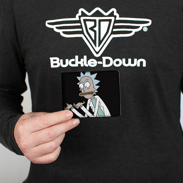 Buckle-Down Bi-Fold Wallet - Rick And Morty Pose Blocks Black + Blue