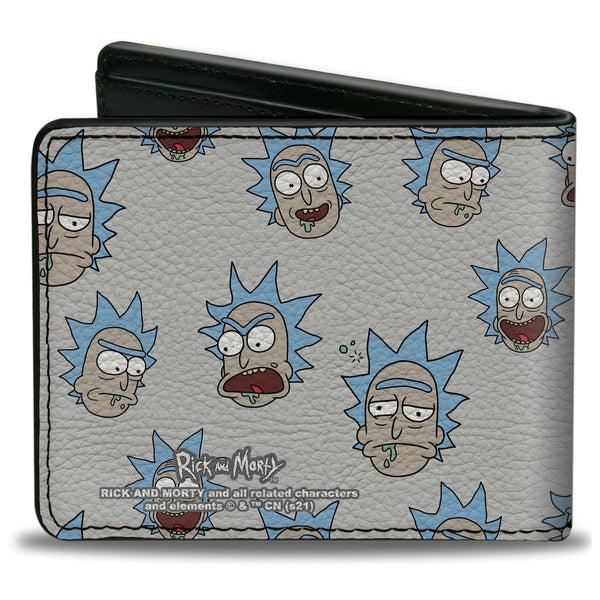 Buckle-Down Bi-Fold Wallet - Rick And Morty Rick Expressions Scattered Gray