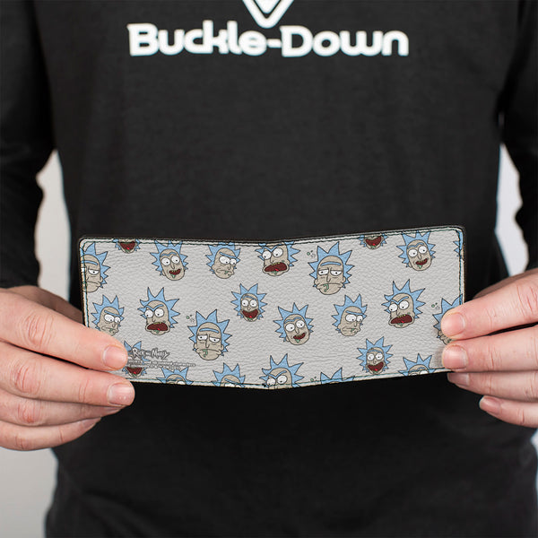 Buckle-Down Bi-Fold Wallet - Rick And Morty Rick Expressions Scattered Gray