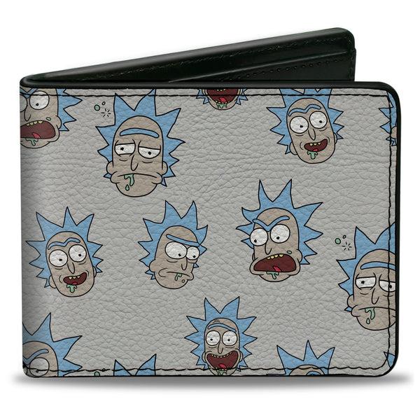 Buckle-Down Bi-Fold Wallet - Rick and Morty Rick Expressions Scattered Gray