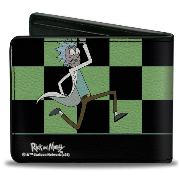 Buckle-Down Bi-Fold Wallet - RICK AND MORTY Rick Running Pose Checker Black/Green