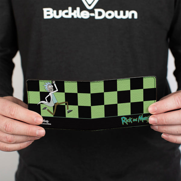 Buckle-Down Bi-Fold Wallet - RICK AND MORTY Rick Running Pose Checker Black/Green