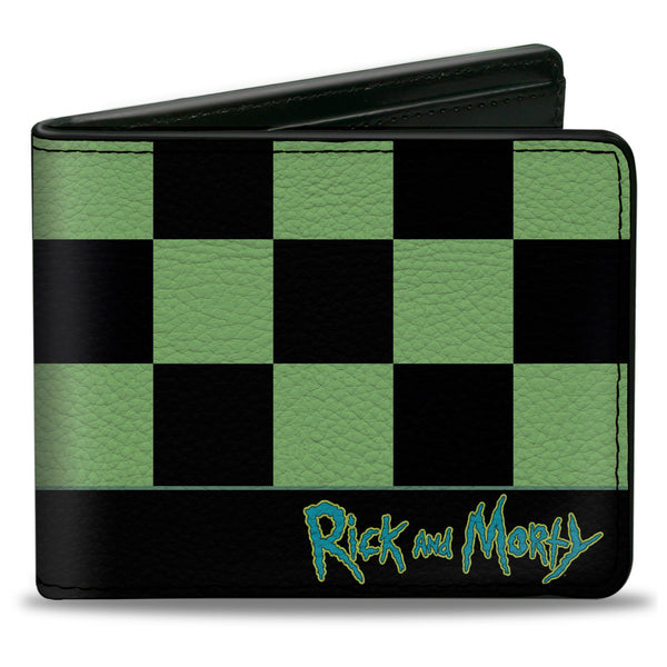 Buckle-Down Bi-Fold Wallet - RICK AND MORTY Rick Running Pose Checker Black/Green