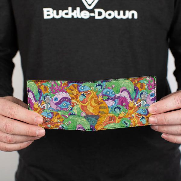 Buckle-Down Bi-Fold Wallet - Rick And Morty Rick With Monsters Collage Multi Color