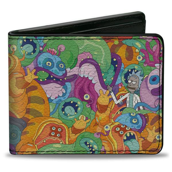 Buckle-Down Bi-Fold Wallet - Rick and Morty Rick with Monsters Collage Multi Color