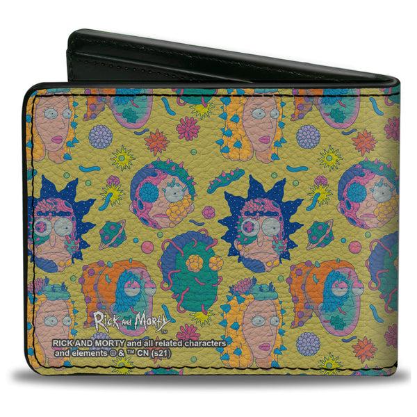 Buckle-Down Bi-Fold Wallet - Rick And Morty Smith Family Faces And Cells Collage Yellow