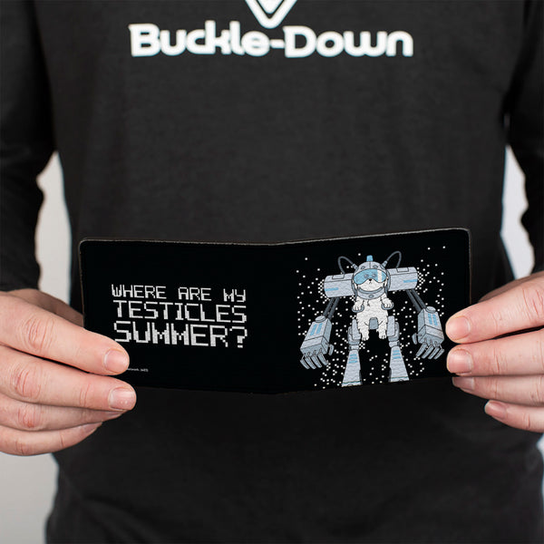 Buckle-Down Bi-Fold Wallet - Rick And Morty Snuffles Pose And Quote Black/White/Blues
