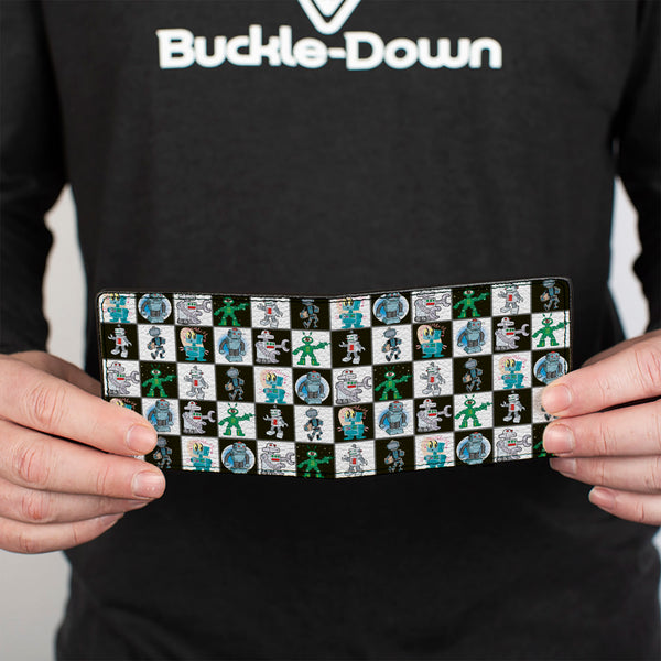 Buckle-Down Bi-Fold Wallet - Robot Checkers Black White