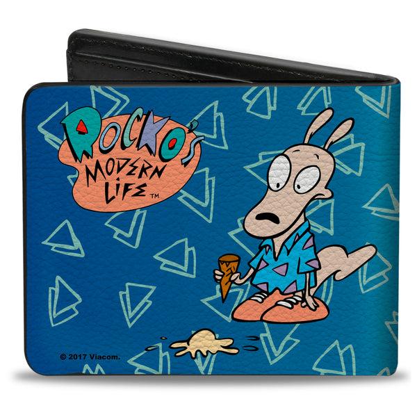 Buckle-Down Bi-Fold Wallet - ROCKO'S MODERN LIFE Happy + Sad Poses Blues White
