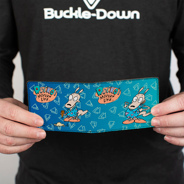 Buckle-Down Bi-Fold Wallet - ROCKO'S MODERN LIFE Happy + Sad Poses Blues White
