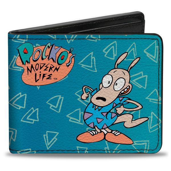 Buckle-Down Bi-Fold Wallet - ROCKO'S MODERN LIFE Happy + Sad Poses Blues White