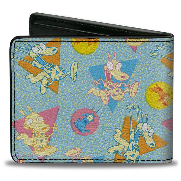Buckle-Down Bi-Fold Wallet - Rocko's Modern Life Rocko & Spunky Scattered Expressions Multi Pastel