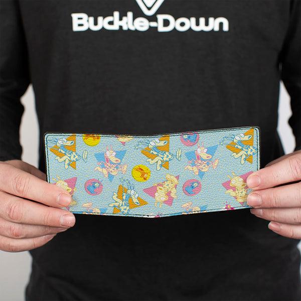 Buckle-Down Bi-Fold Wallet - Rocko's Modern Life Rocko & Spunky Scattered Expressions Multi Pastel