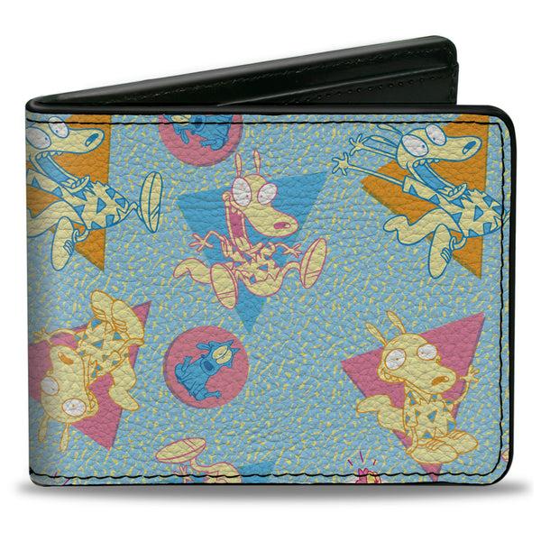 Buckle-Down Bi-Fold Wallet - Rocko's Modern Life Rocko & Spunky Scattered Expressions Multi Pastel