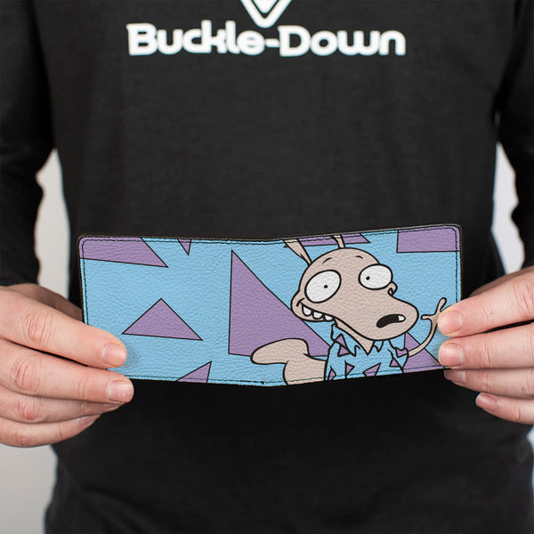 Buckle-Down Bi-Fold Wallet - Rocko's Modern Life Rocko Waving Pose Triangles Blue Purple